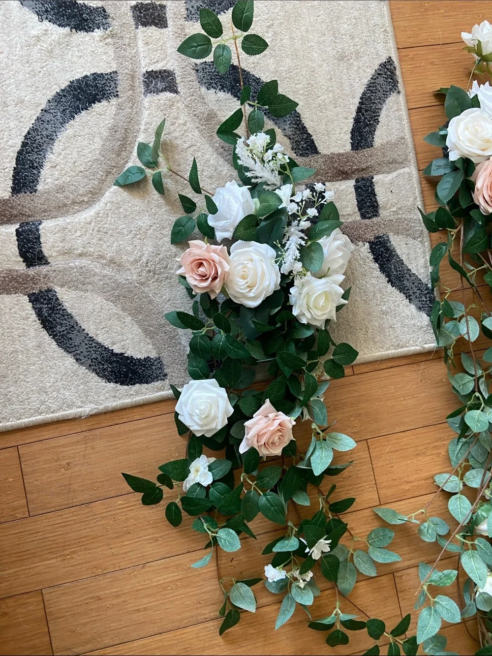 Artificial Rose Vine Garland in White and Blush - Home Accents